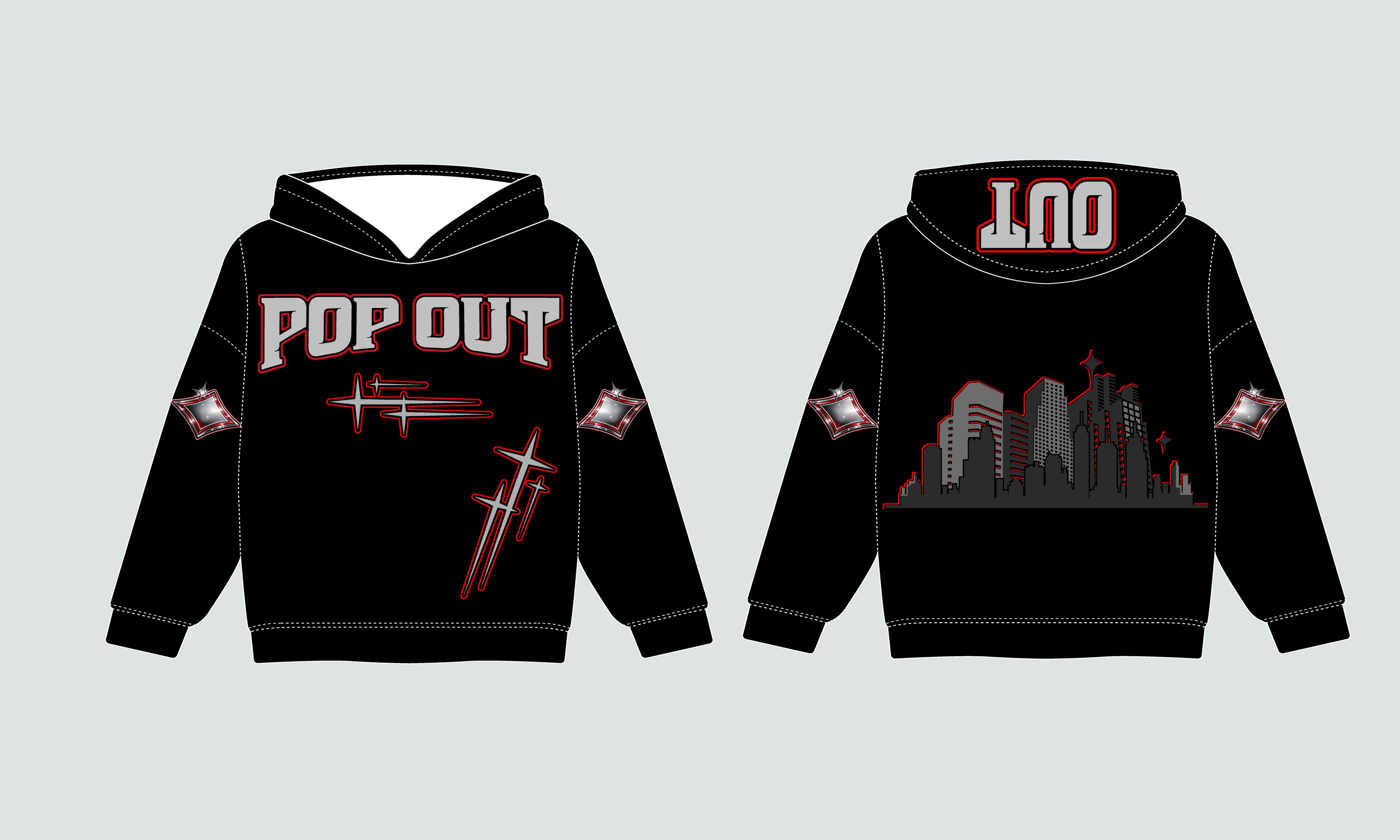 POPOUT 450GSM HEAVYWEIGHT HOODIE - BLACK