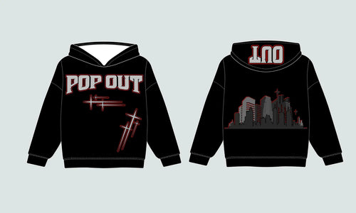 Pop Out Apparel hoodie front and back design
