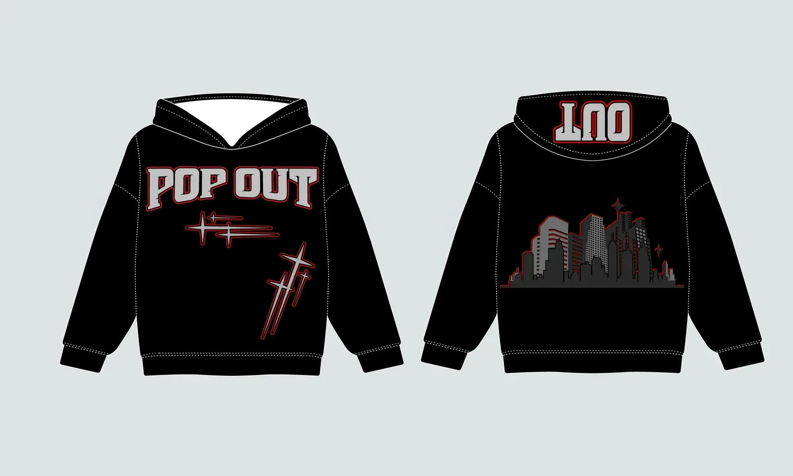 POPOUT 450GSM HEAVYWEIGHT HOODIE - BLACK