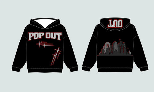 POPOUT 450GSM HEAVYWEIGHT HOODIE - BLACK